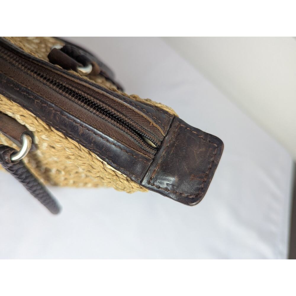 Brighton Straw Handbag Brown Leather Straps Silvertone Hardware Magnetic Clasp - Picture 5 of 8